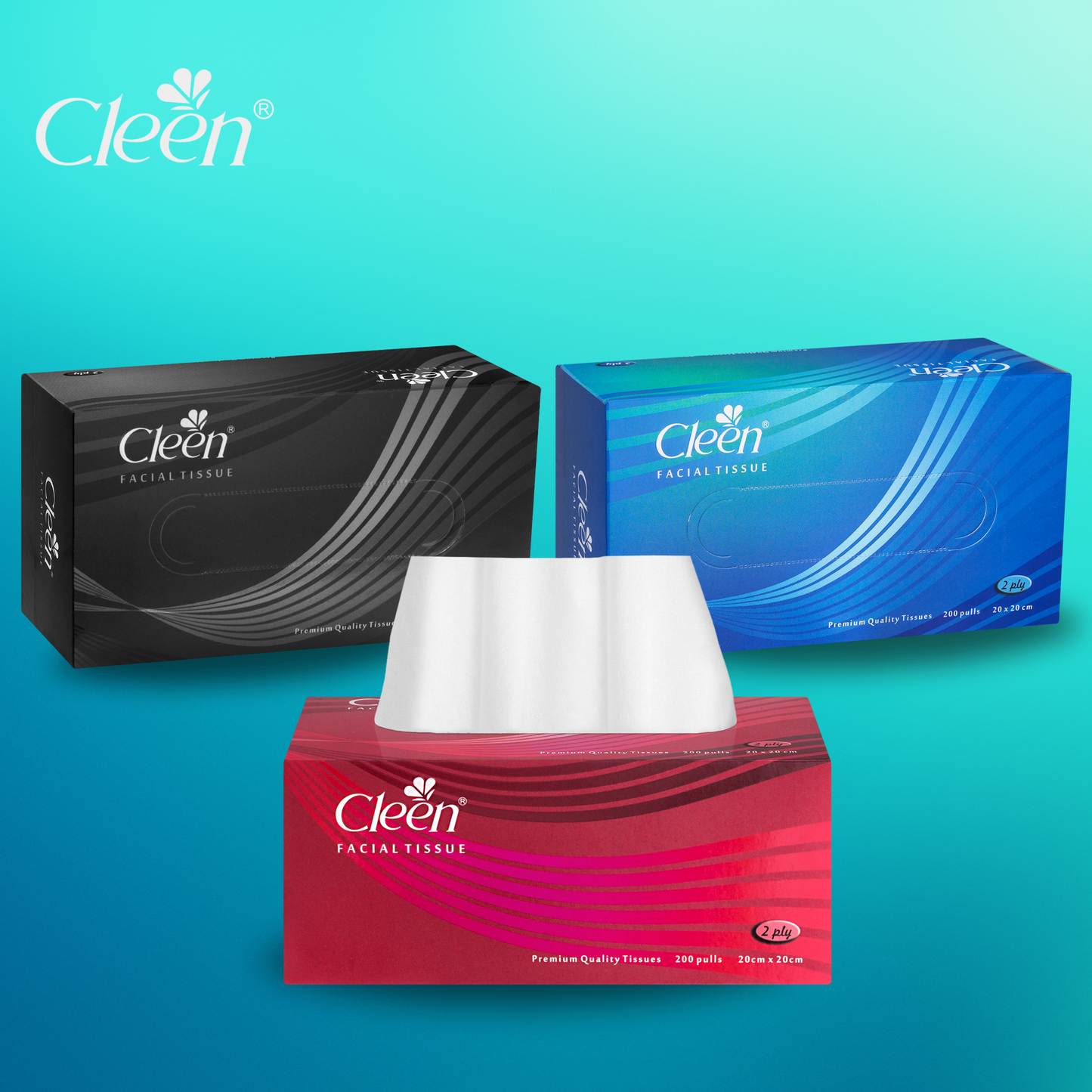 Cleen Facial Tissue Box - 200 Pulls (Pack of 3)